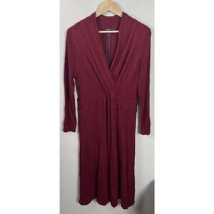 Igigi Faux Wrap V-Neck Burgundy Dress Rayon Lined Zip Size 14/16 Women’s